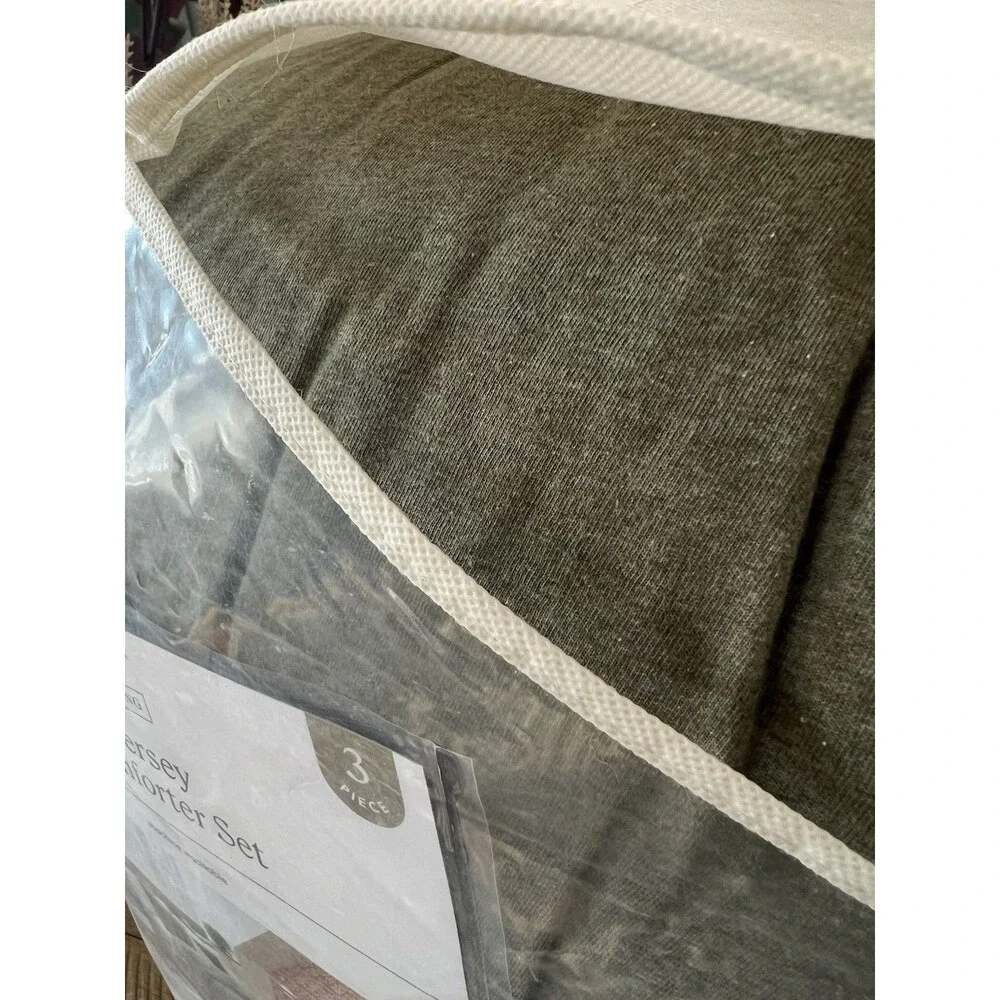 King Dark Olive Green Heather Jersey Comforter Set - Threshold Modern Design NEW